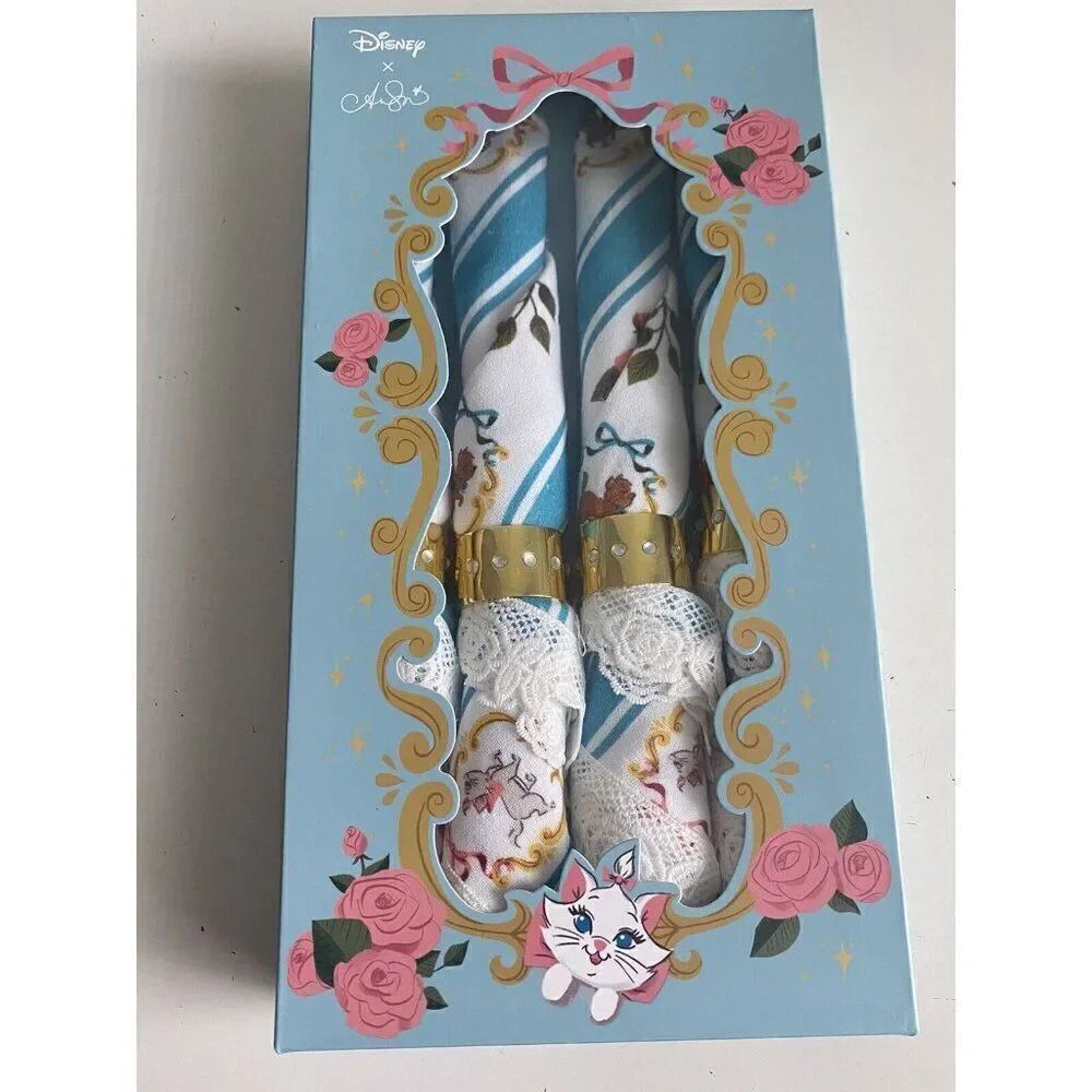 Set Of 4 Disney X Ann Shen Aristocats Fabric Napkins With Rings‎ New In Box